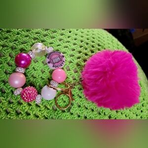 Pink and White Kids Keychain